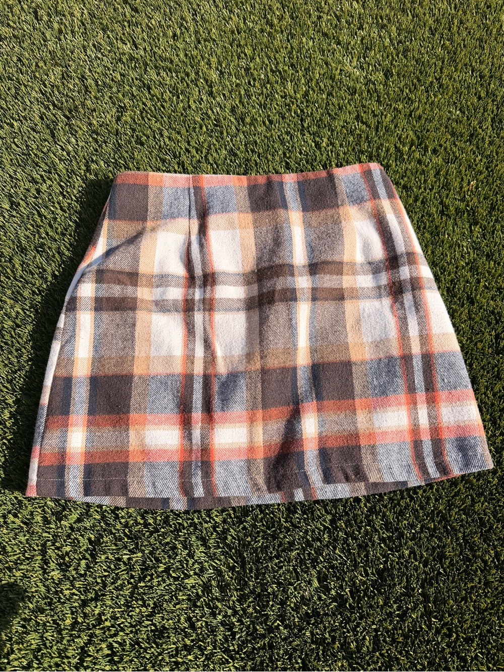 Checked Wool-Blend Mini Skirt in Brown and Orange